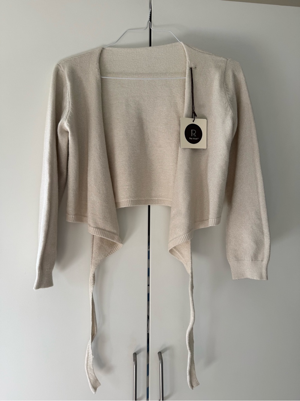 Ray Tricot Ivory Silver Metallic Wrap Cardigan NWT